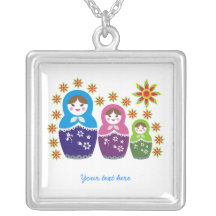 Russian Matryoshka Dolls custom silver pendant