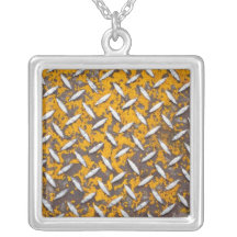 Rusted Diamond Plate Metal Custom Necklace