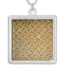 Rusted Yellow Metal Tread Texture Necklace