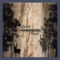 Rustic Barn Board Deer & Tree Wedding Invitation invitations