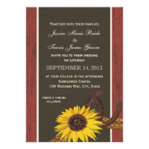 Rustic Barn wood Sunflower Wedding Personalized Invite