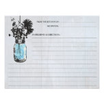 Rustic Blue Mason Jar & Wildflowers Recipe Card Invitation
