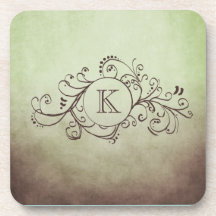 Rustic Brown and Green Bohemian  Flourish Coasters