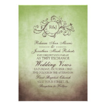 Rustic Brown and Green Bohemian Wedding Invitation
