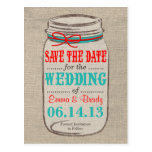 Rustic Burlap & Mason Jar Save the Date Postcard
