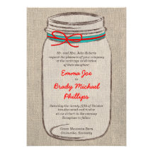 Rustic Burlap & Mason Jar Wedding Invitation