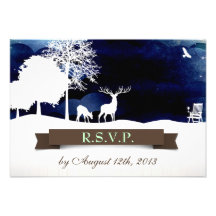 Rustic Campground Wedding RSVP with Deer and Trees Personalized Invite