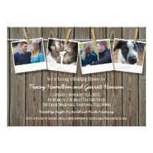 Rustic Clothesline Photo  Wedding Shower Custom Invite