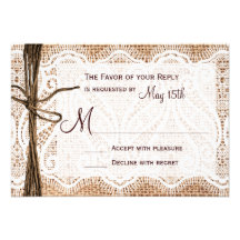 Rustic Country Burlap Lace Twine Wedding RSVP Custom Invitations