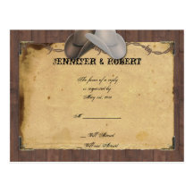 Rustic Country Cowboy Hats Barbed Wedding RSVP Post Cards