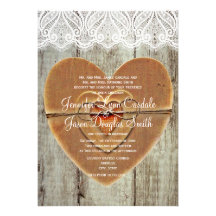Rustic Country Hearts Barn Wood Wedding Invitation