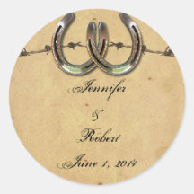 Rustic Country Horseshoes Barbed Envelope Seal Round Stickers