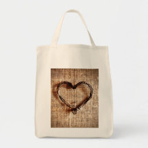Rustic Country Twine Heart on Burlap Print Bag