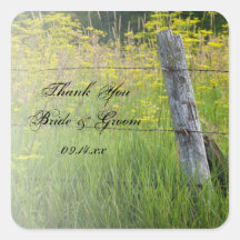 Rustic Fence Post Country Wedding Thank You Square Sticker