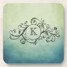 Rustic Green and Blue Bohemian  Flourish Coaster