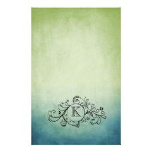 Rustic Green and Blue Bohemian  Flourish Customized Stationery