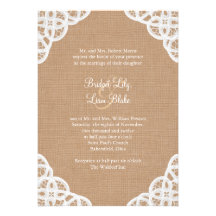 Rustic Lace & Medium Burlap Wedding Invitation