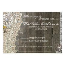 Rustic Lace Wood Floral  Wedding Reception RSVP Personalized Invitation