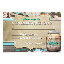 Rustic Mason Jar Wedding Reception RSVP Personalized Invitations