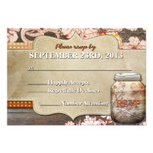 Rustic Mason Jar Wedding Reception RSVP Personalized Invites
