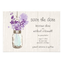 Rustic Mason Jar & Wildflowers Save the Date Personalised Invites