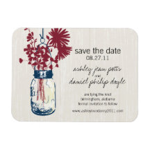 Rustic Mason Jar & Wildflowers Save the Date Rectangle Magnets