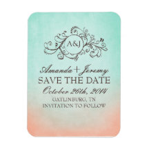 Rustic Mint and Peach Bohemian Save The Date Rectangle Magnets