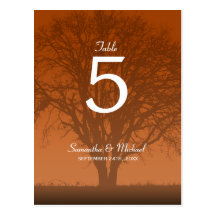 Rustic Orange Oak Tree Wedding Table Number Post Card