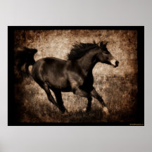 Rustic Sepia Galloping Horse Print