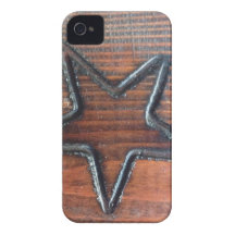 Rustic Star Burned into Wood Table Pyrography iPhone 4 Cover