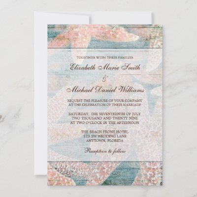 Rustic Starfish Teal Blue Wedding Invitations by printcreekstudio