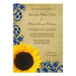 Rustic Sunflower Blue Swirls Wedding Announcements