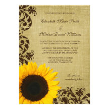 Rustic Sunflower Swirls Wedding Personalized Invite