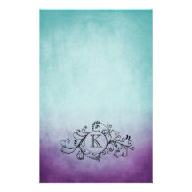 Rustic Teal and Purple Bohemian  Flourish Customized Stationery