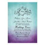 Rustic Teal Purple Bohemian Wedding Invitation