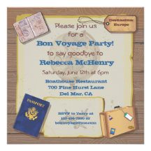 Rustic Vintage Bon Voyage Party Invitation