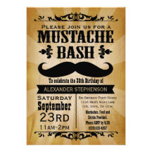 Rustic Vintage Mustache Bash Party Invites