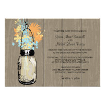 Rustic Wood and Mason Jar Wildflowers Personalised Announcement