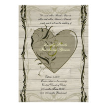 Rustic Wood Hearts and Vines Wedding Invitation