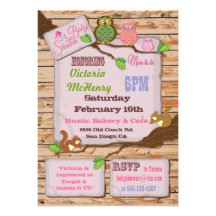 Rustic Woodland Baby Girl Shower Invitations