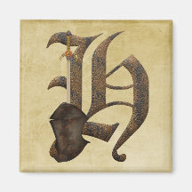 Rusty Knight Initial H Fridge Magnets
