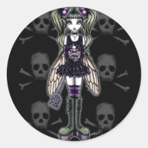 "Sadie" Punk Fly Faery Cute Skull Stickers