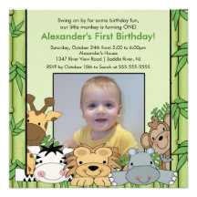 Safari Jungle Animals Photo Birthday Invitation