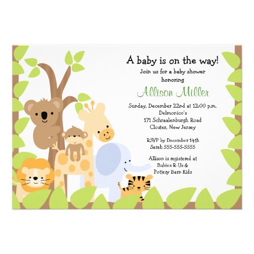 Safari Jungle Baby Animails Baby Shower Invitation