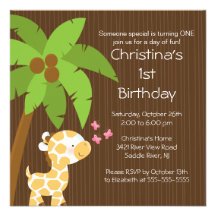 Safari Jungle Cute Giraffe Kid Birthday Party Personalised Announcements