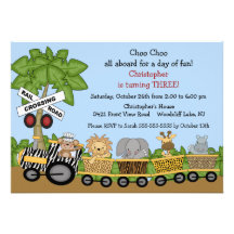 Safari Jungle Train Birthday Invitation