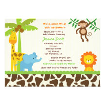 Safari Jungle Zoo Baby Shower Invitations