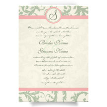 Sage Green and Dusty Rose Damask Wedding Invite