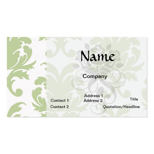 sage green bold large damask pattern business card template