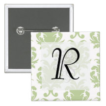 sage green bold large damask pattern pinback buttons